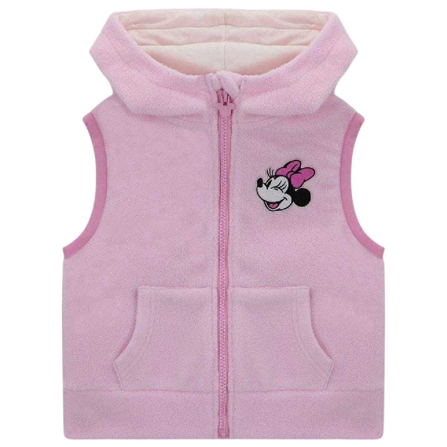 Pink - Front - Disney Childrens-Kids Minnie Mouse Fleece Hooded Gilet
