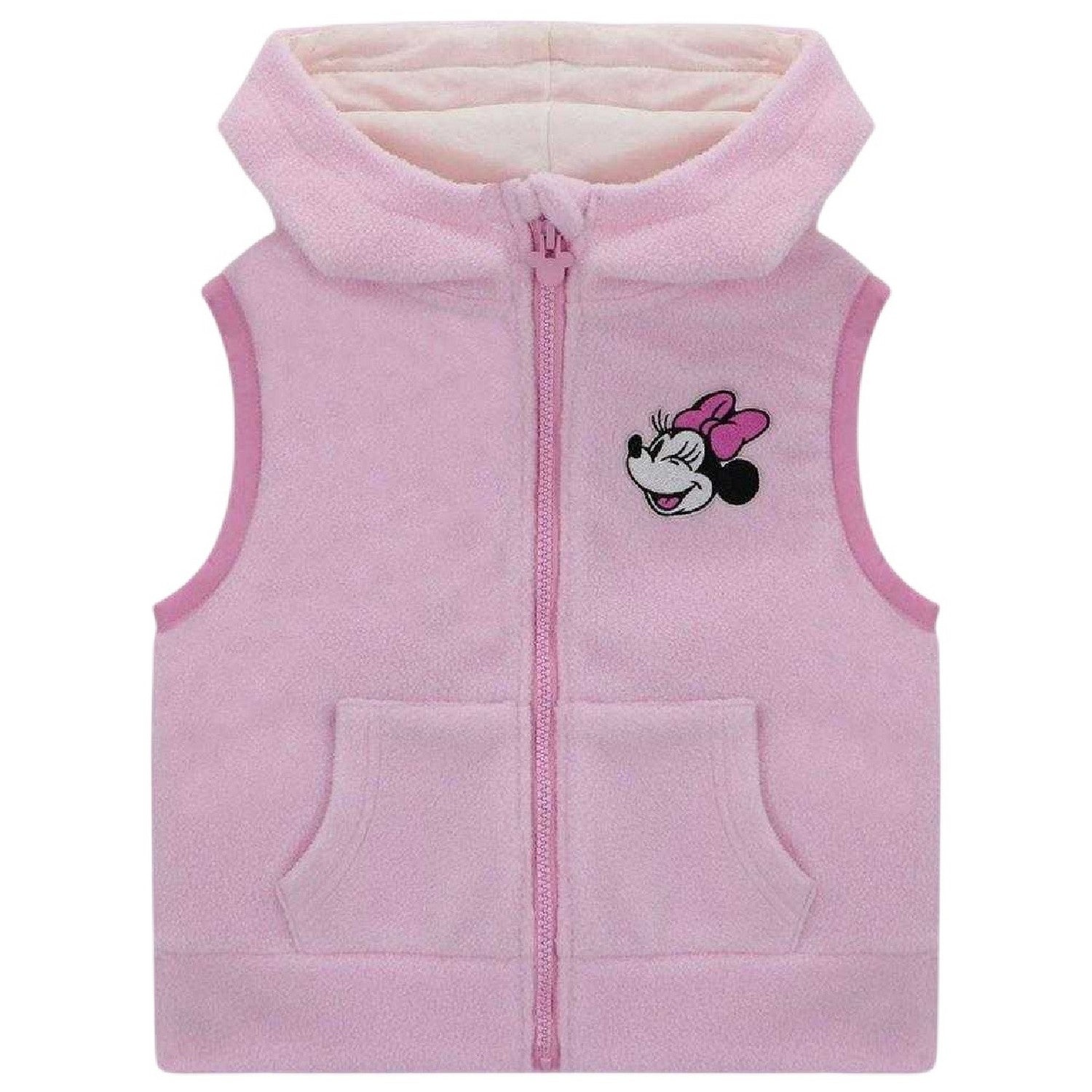 Pink - Front - Disney Childrens-Kids Minnie Mouse Fleece Hooded Gilet