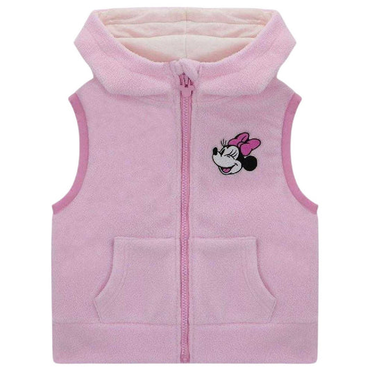 Pink - Front - Disney Childrens-Kids Minnie Mouse Fleece Hooded Gilet