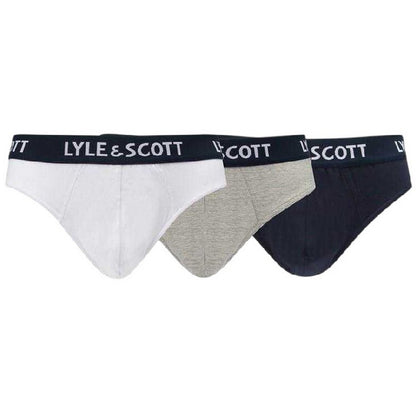 Grey-White-Black - Front - Lyle & Scott Mens Branded Tape Briefs (Pack of 3)