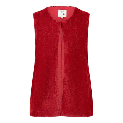 Red - Front - Yumi Womens-Ladies Collarless Faux Fur Sleeveless Gilet