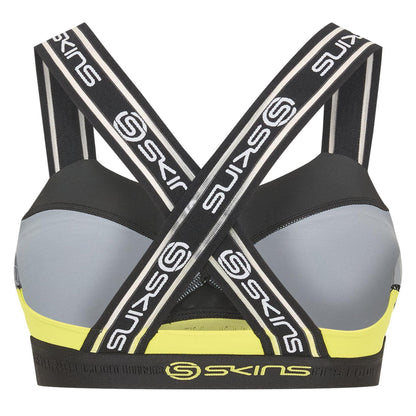 Grey-Black - Back - Skins Womens-Ladies Dnamic Speed Sports Bra