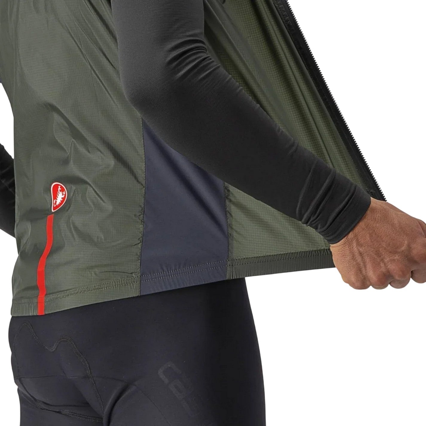 Khaki Green - Side - Castelli Mens Squadra Reflective Cycling Gilet