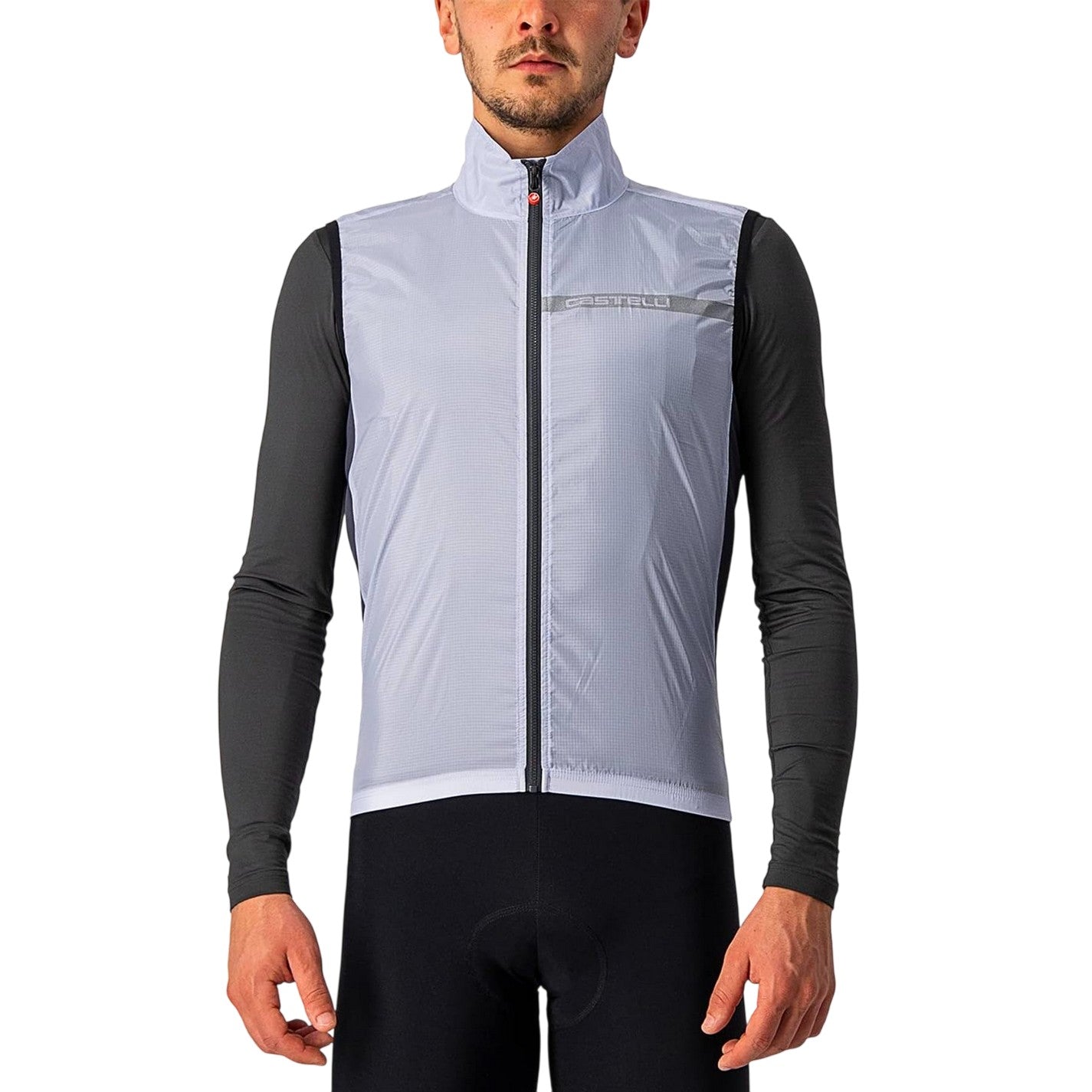 Silver - Front - Castelli Mens Squadra Reflective Cycling Gilet