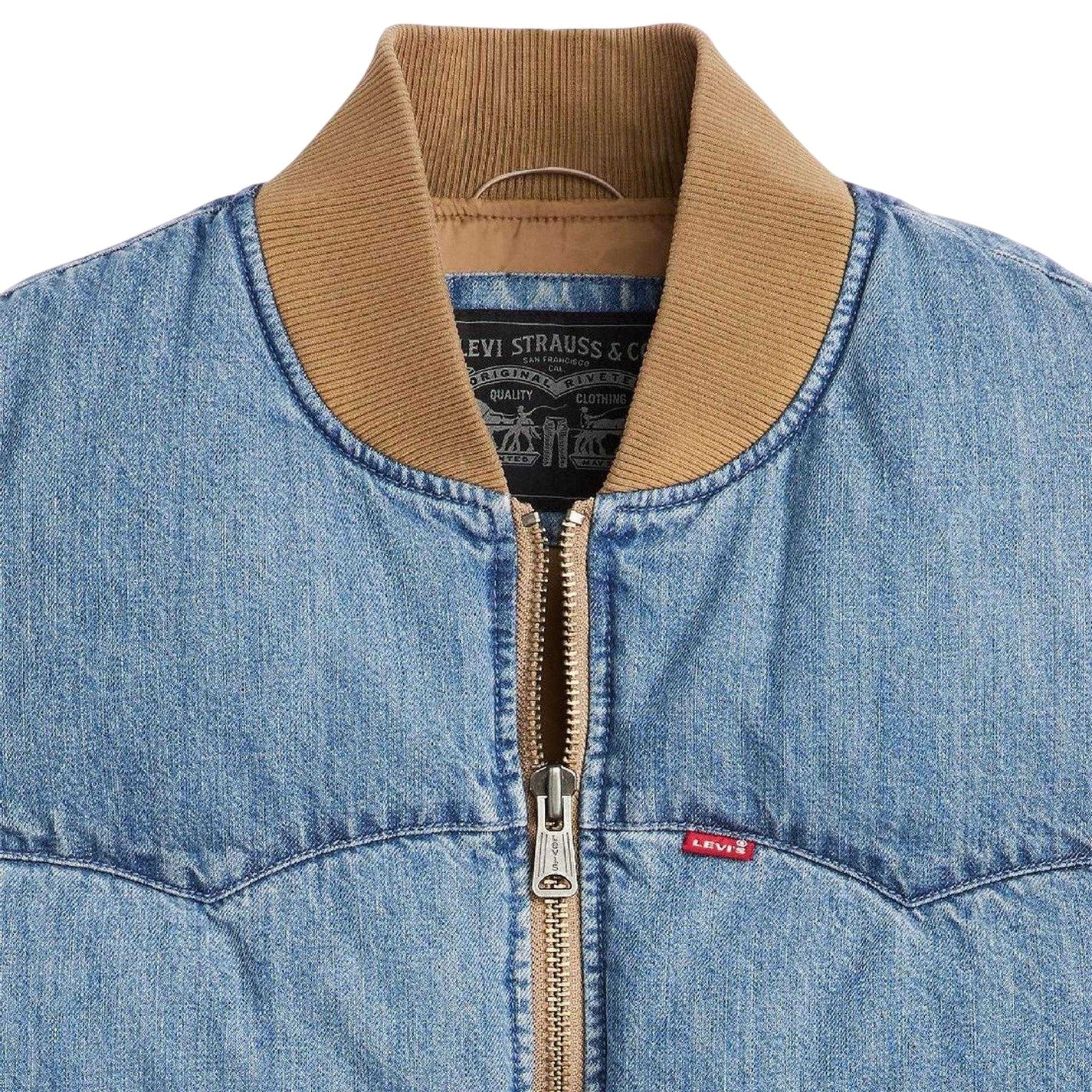 Light Blue-Brown - Side - Levis Mens Western Puffer Gilet
