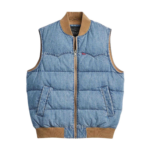 Light Blue-Brown - Front - Levis Mens Western Puffer Gilet