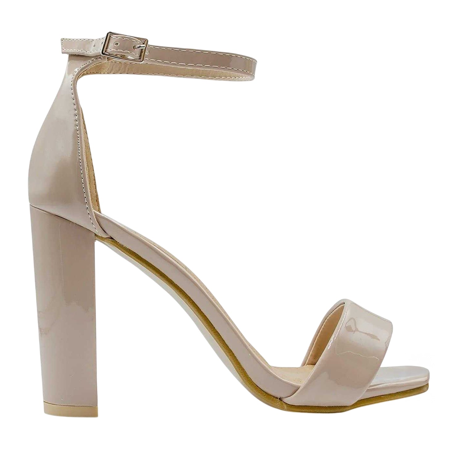 Nude - Front - Where´s That From Womens-Ladies Patent Leather Strappy Block Heel Court Shoes