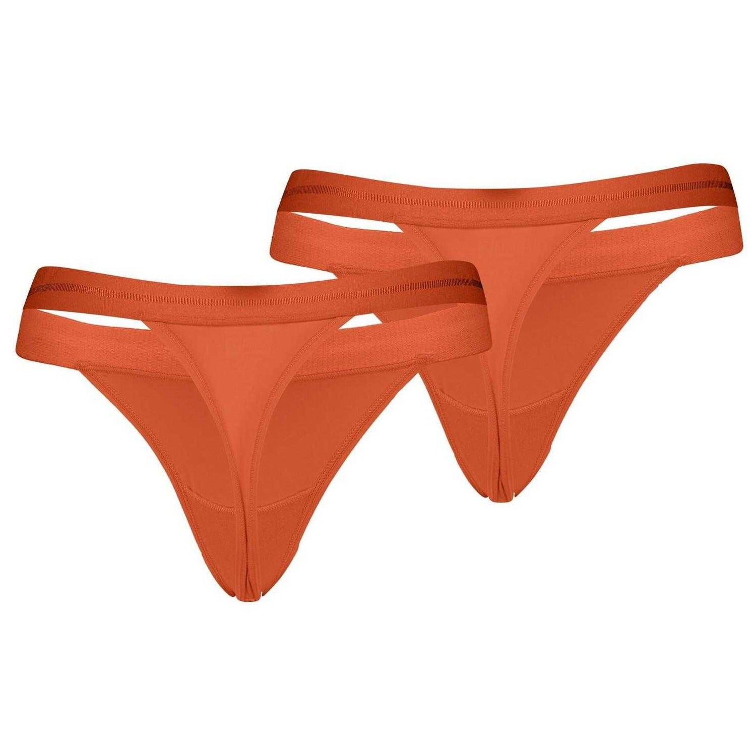 Flame Orange - Back - Puma Womens-Ladies Plain Tanga (Pack of 2)