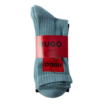 Blue - Front - Hugo Mens Box Logo Ankle Socks (Pack of 3)