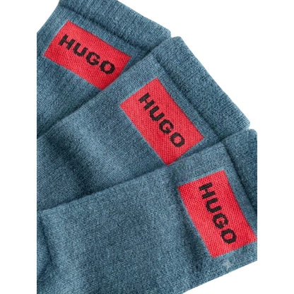 Blue - Back - Hugo Mens Box Logo Ankle Socks (Pack of 3)