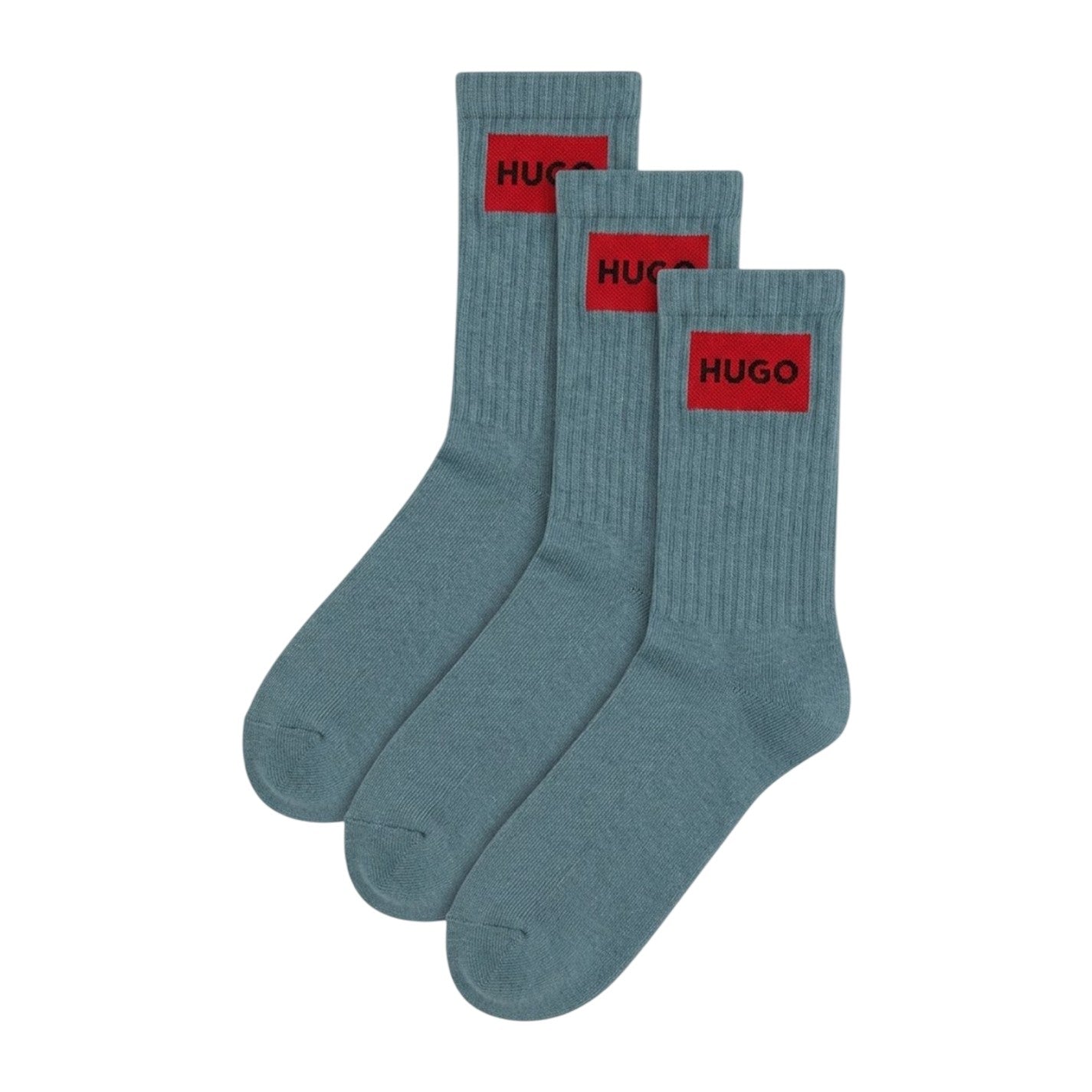 Blue - Side - Hugo Mens Box Logo Ankle Socks (Pack of 3)