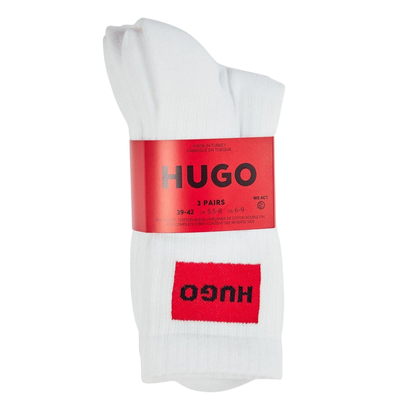 White - Front - Hugo Mens Box Logo Ankle Socks (Pack of 3)
