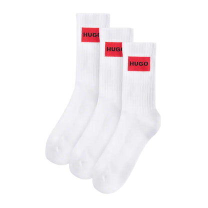 White - Side - Hugo Mens Box Logo Ankle Socks (Pack of 3)