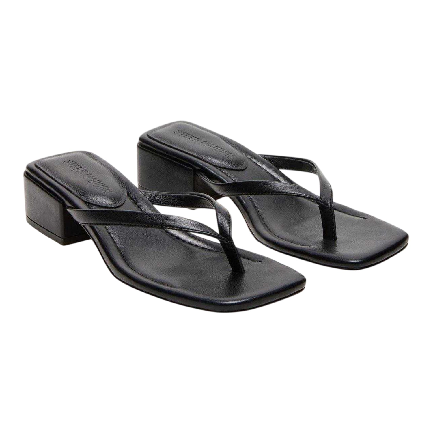 Black - Pack Shot - Steve Madden Womens-Ladies Caribbean Leather T-Bar Flip Flops
