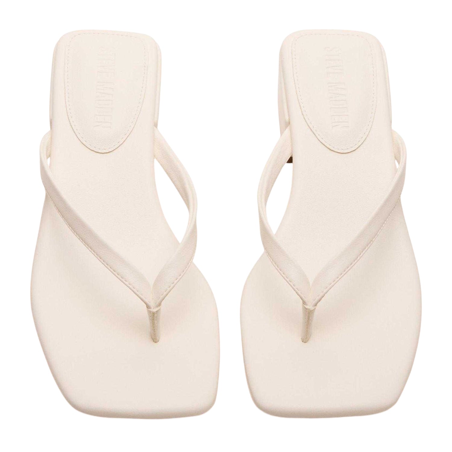 White - Side - Steve Madden Womens-Ladies Caribbean Leather T-Bar Flip Flops