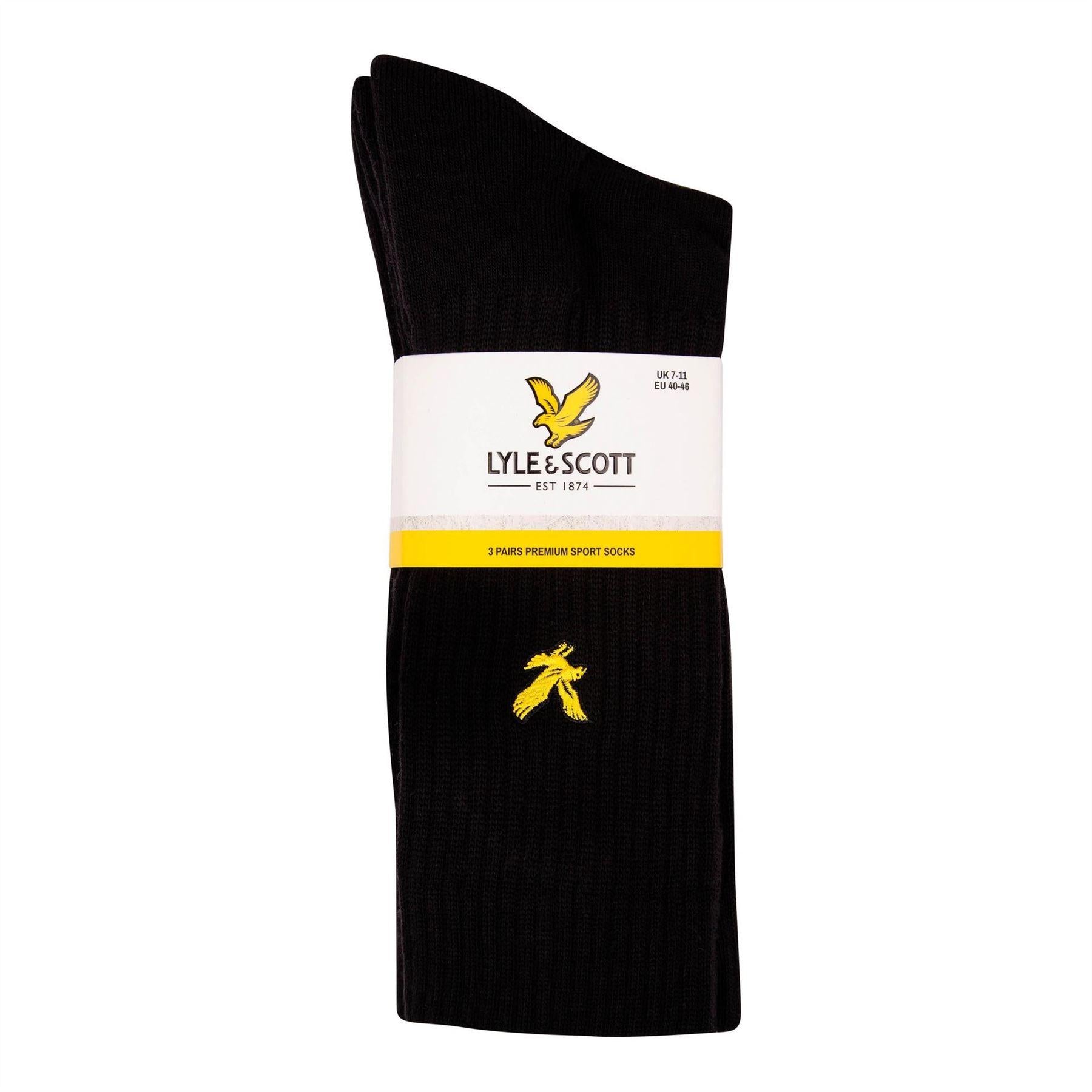 Black - Side - Lyle & Scott Mens Embroidered Logo Crew Socks (Pack of 3)