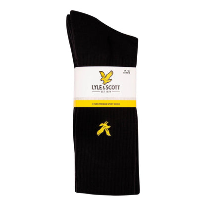 Black - Side - Lyle & Scott Mens Embroidered Logo Crew Socks (Pack of 3)