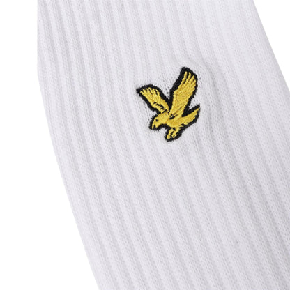 Bright White - Side - Lyle & Scott Mens Embroidered Logo Crew Socks (Pack of 3)