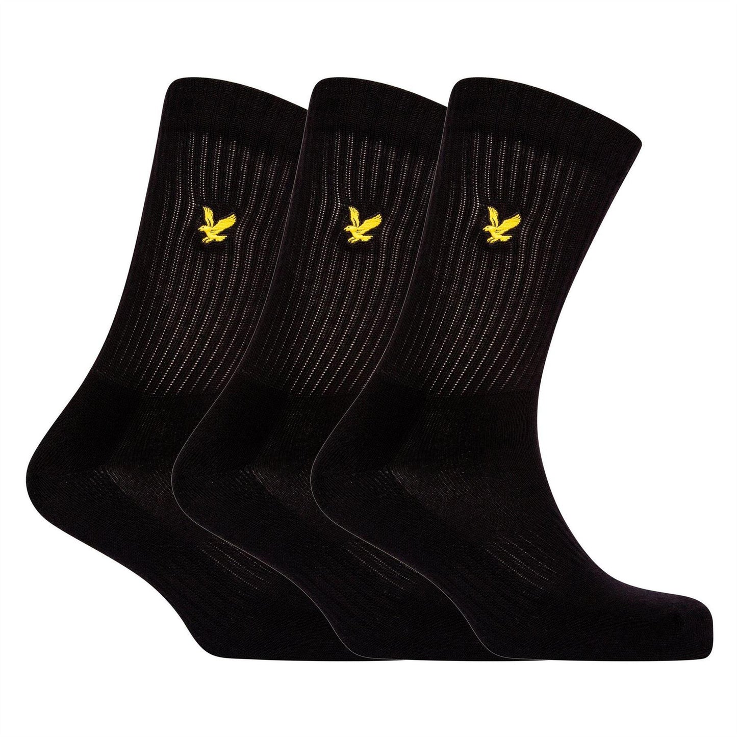 Black - Front - Lyle & Scott Mens Embroidered Logo Crew Socks (Pack of 3)