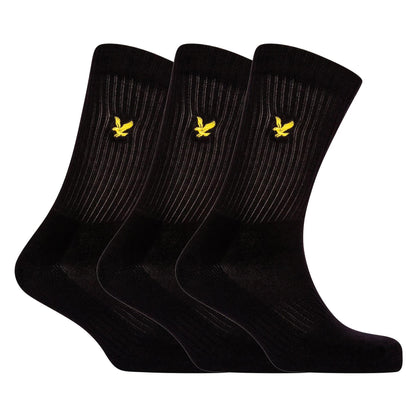 Black - Front - Lyle & Scott Mens Embroidered Logo Crew Socks (Pack of 3)