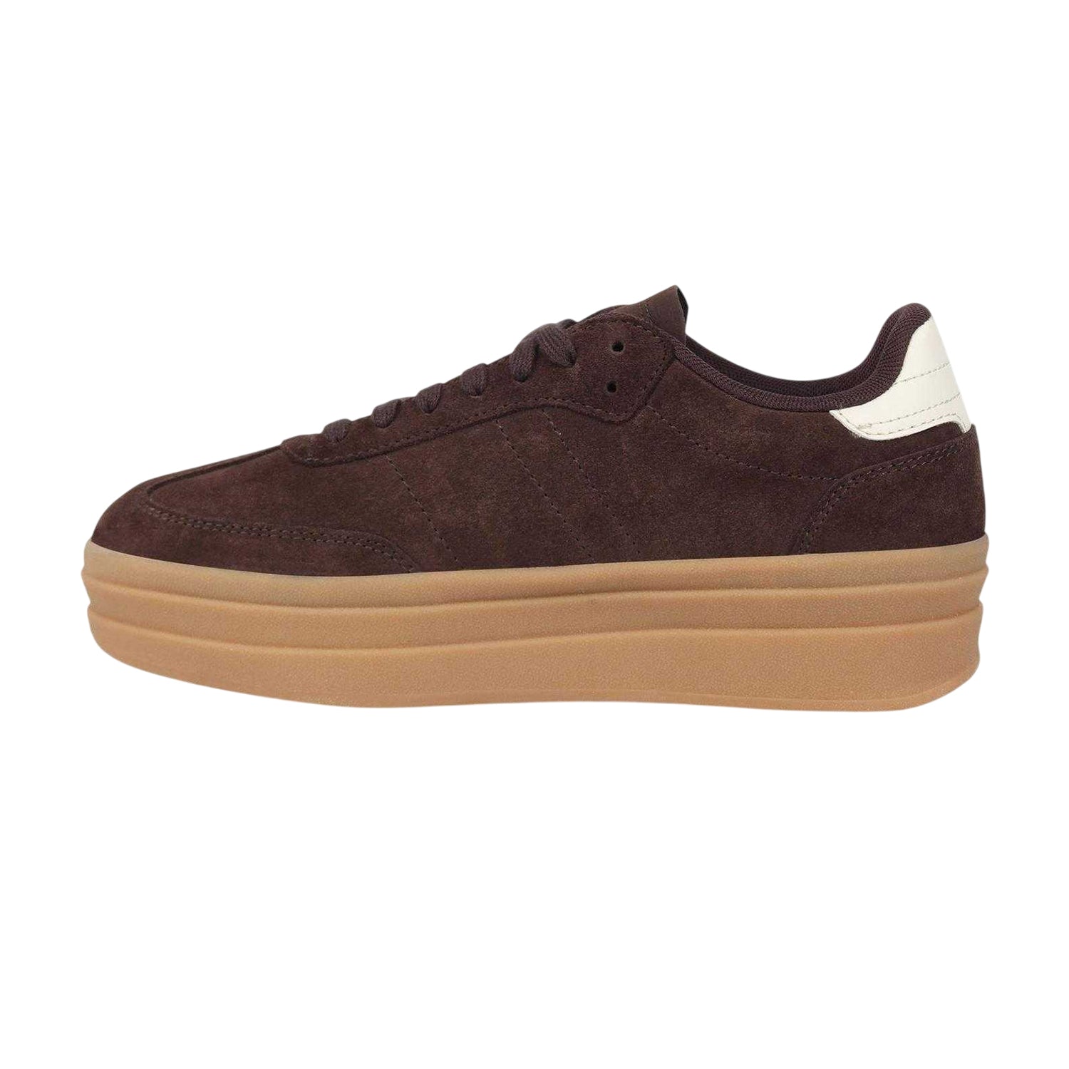 Brown-White-Gum - Back - Jack Wills Womens-Ladies Newbury Suede Platform Trainers
