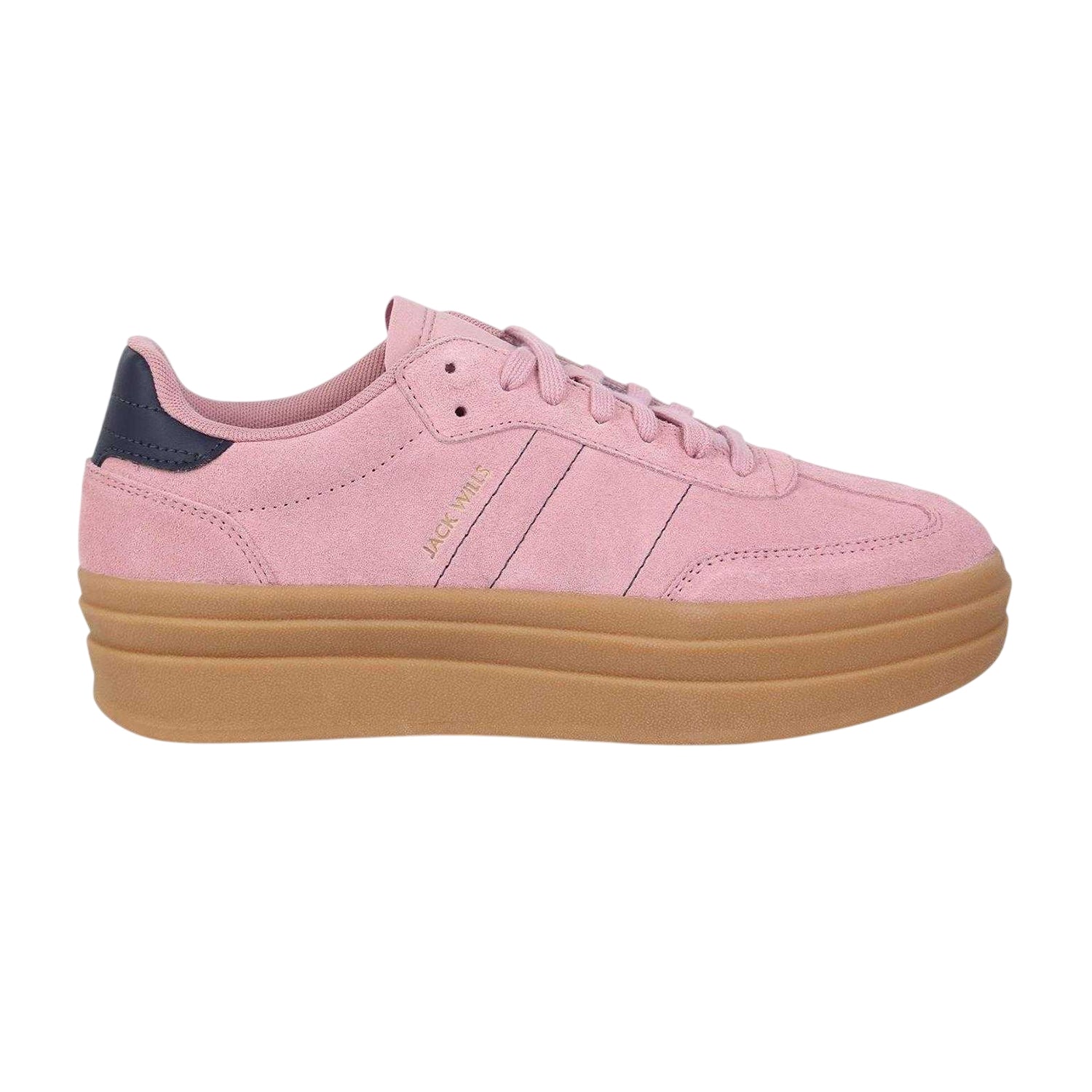 Pink-Navy-Gum - Front - Jack Wills Womens-Ladies Newbury Suede Platform Trainers