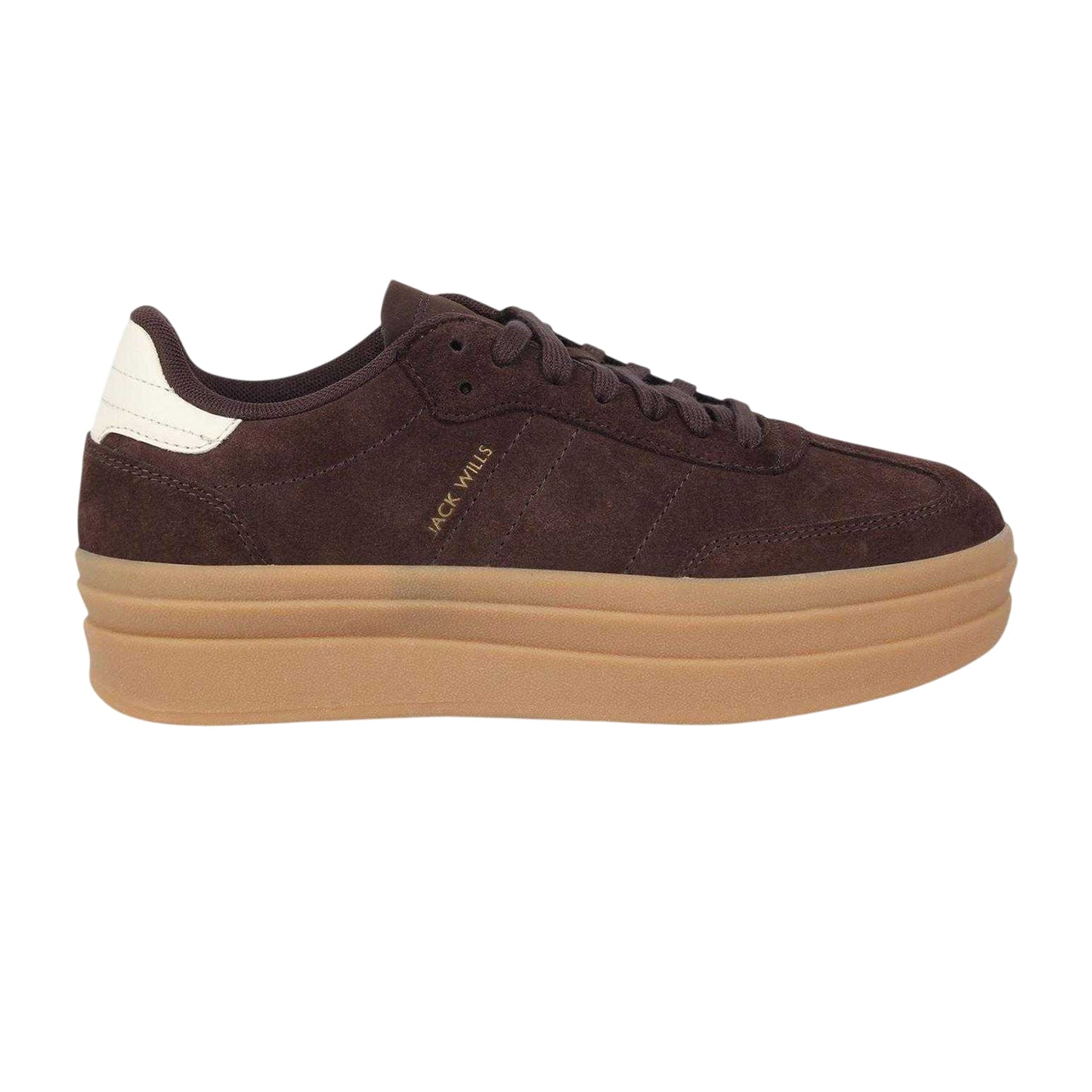 Brown-White-Gum - Front - Jack Wills Womens-Ladies Newbury Suede Platform Trainers