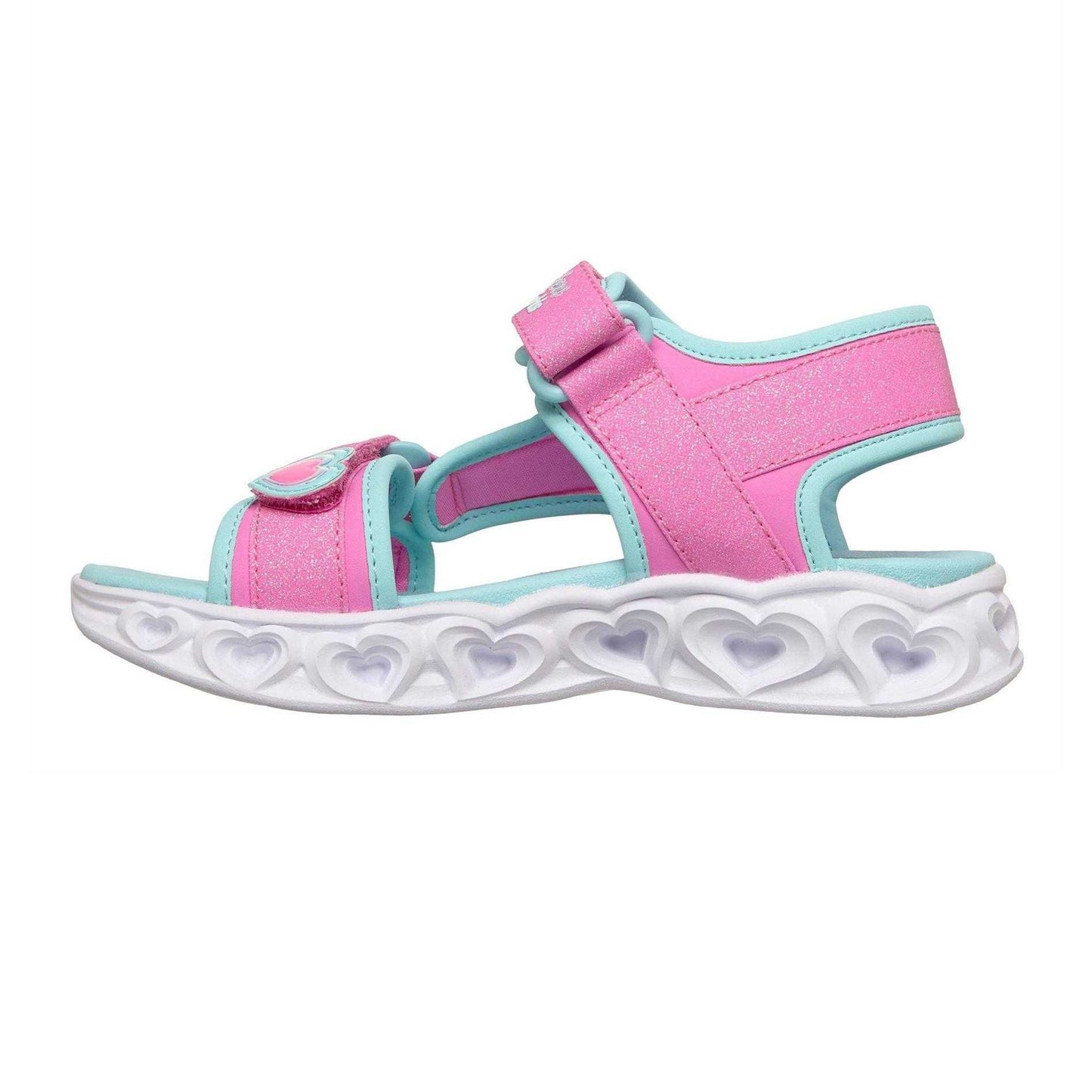 Pink-Turquoise - Back - Skechers Girls Hearts Light Up Sandals