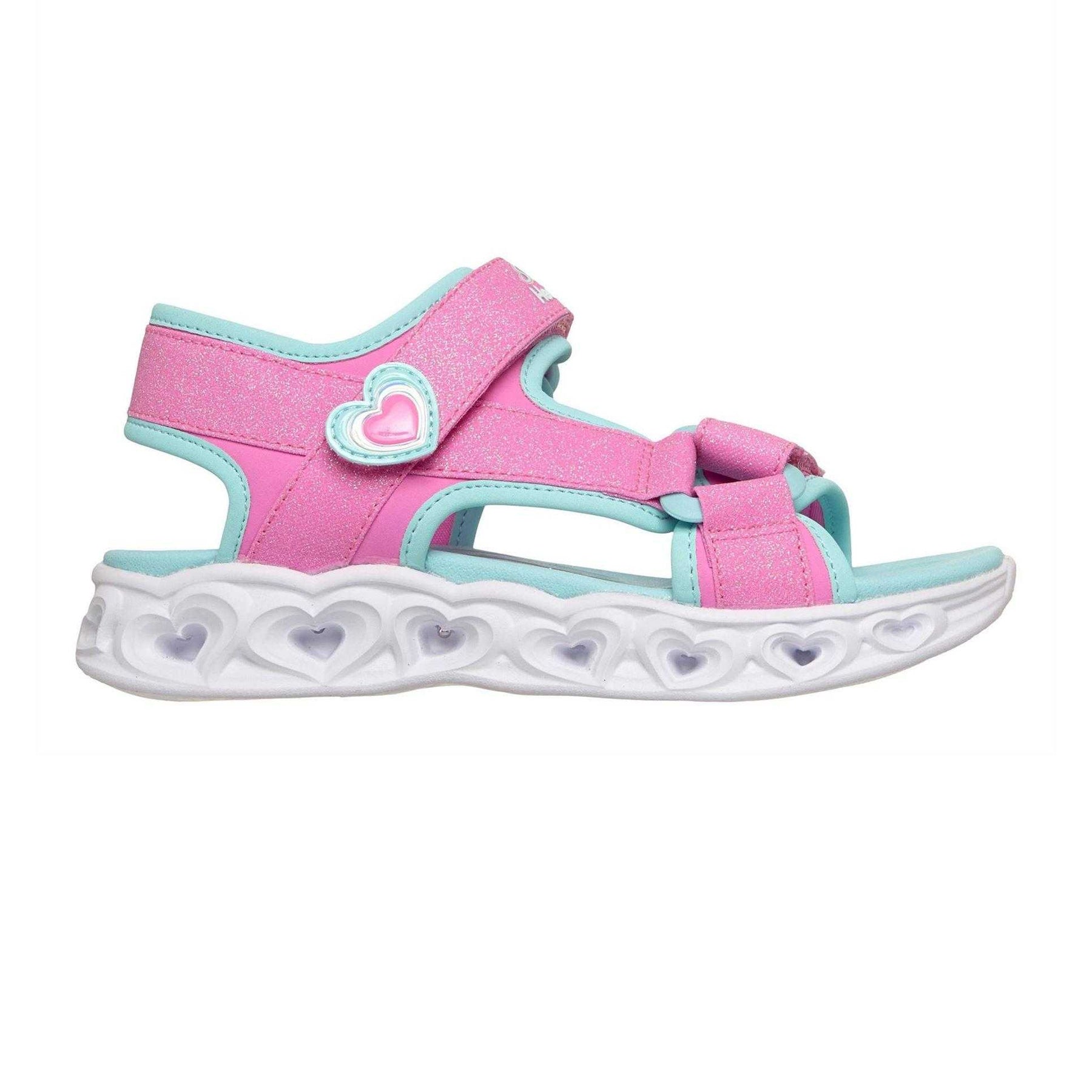Pink-Turquoise - Front - Skechers Girls Hearts Light Up Sandals