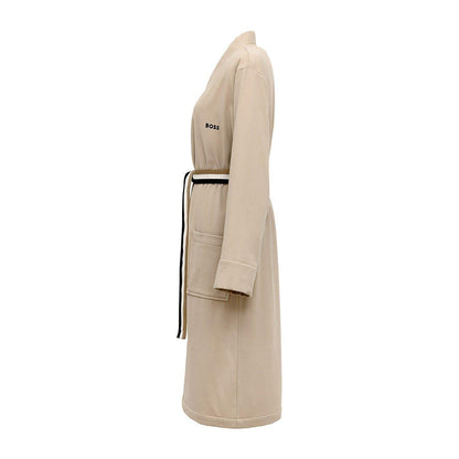 Beige - Pack Shot - Boss Womens-Ladies Blinea Stripe Detail Kimono Robe