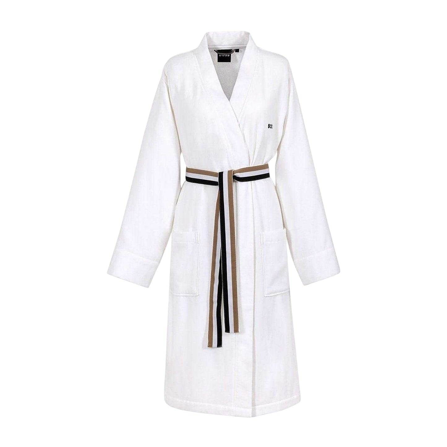 White - Front - Boss Womens-Ladies Blinea Stripe Detail Kimono Robe