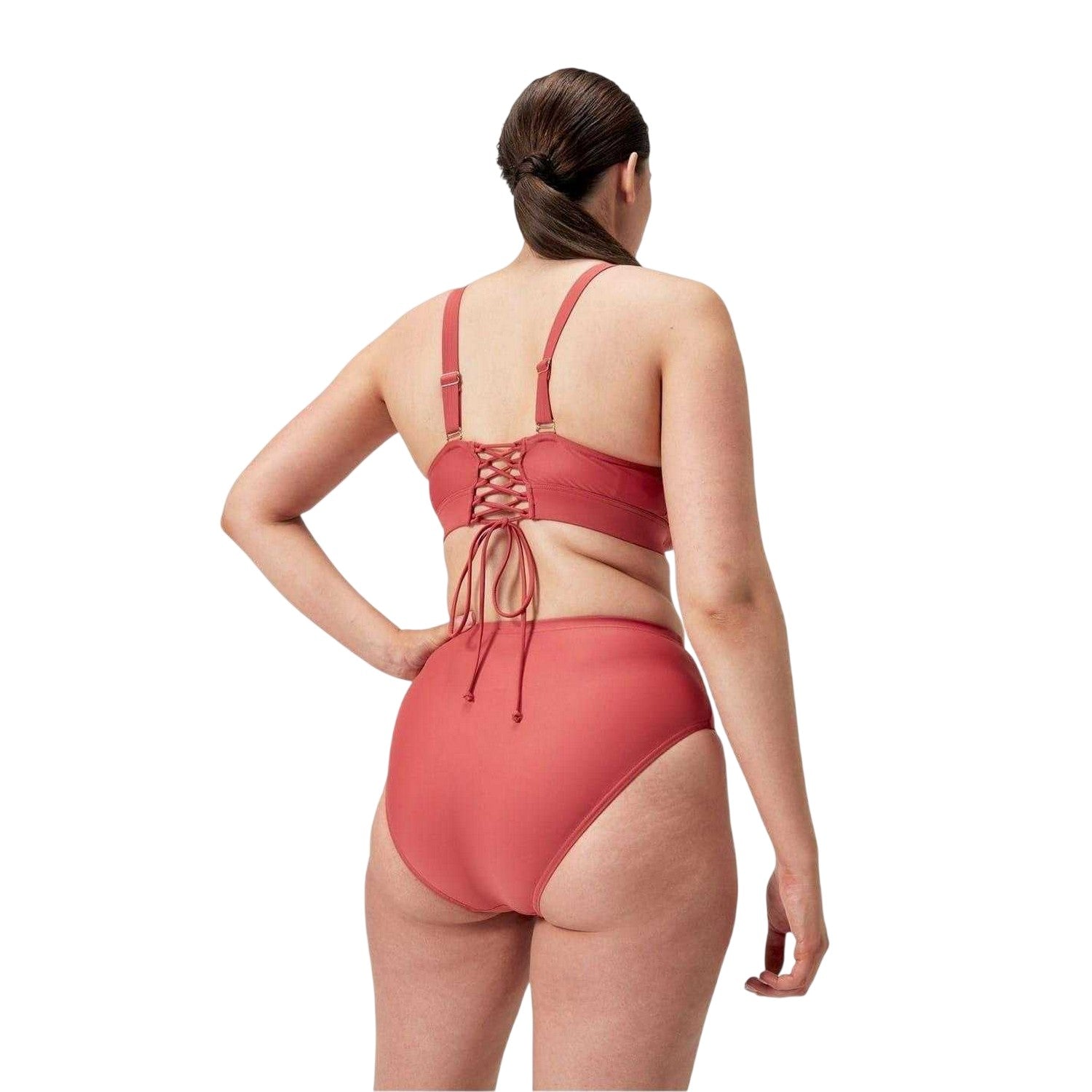 Red - Back - Speedo Womens-Ladies Gold Ring High Waist Bikini Bottoms