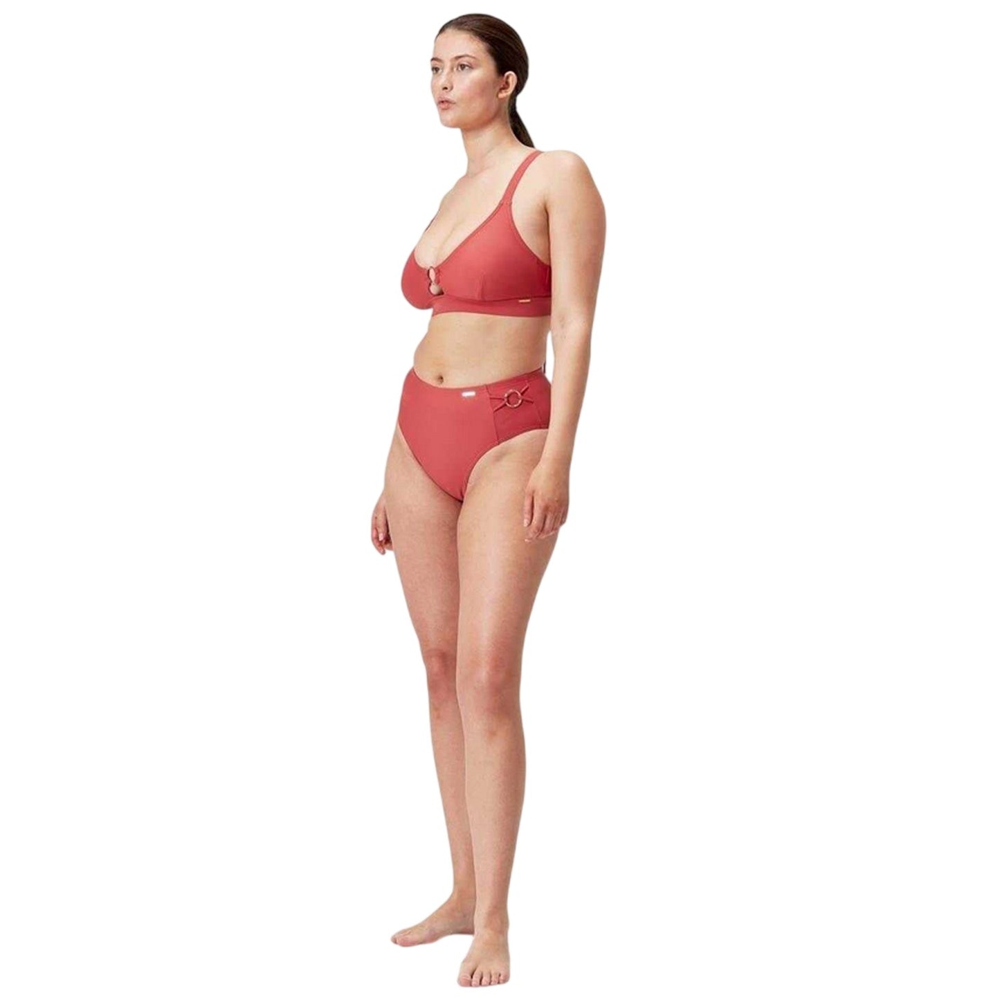 Red - Pack Shot - Speedo Womens-Ladies Gold Ring High Waist Bikini Bottoms
