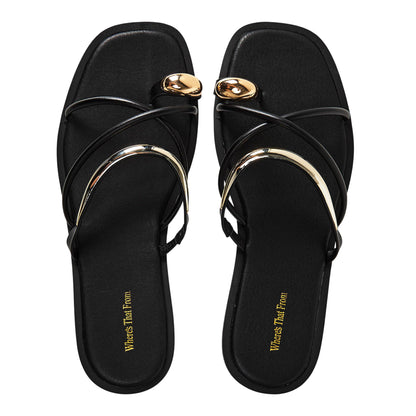 Black - Lifestyle - Where´s That From Womens-Ladies Strappy Holiday Flat Sandals