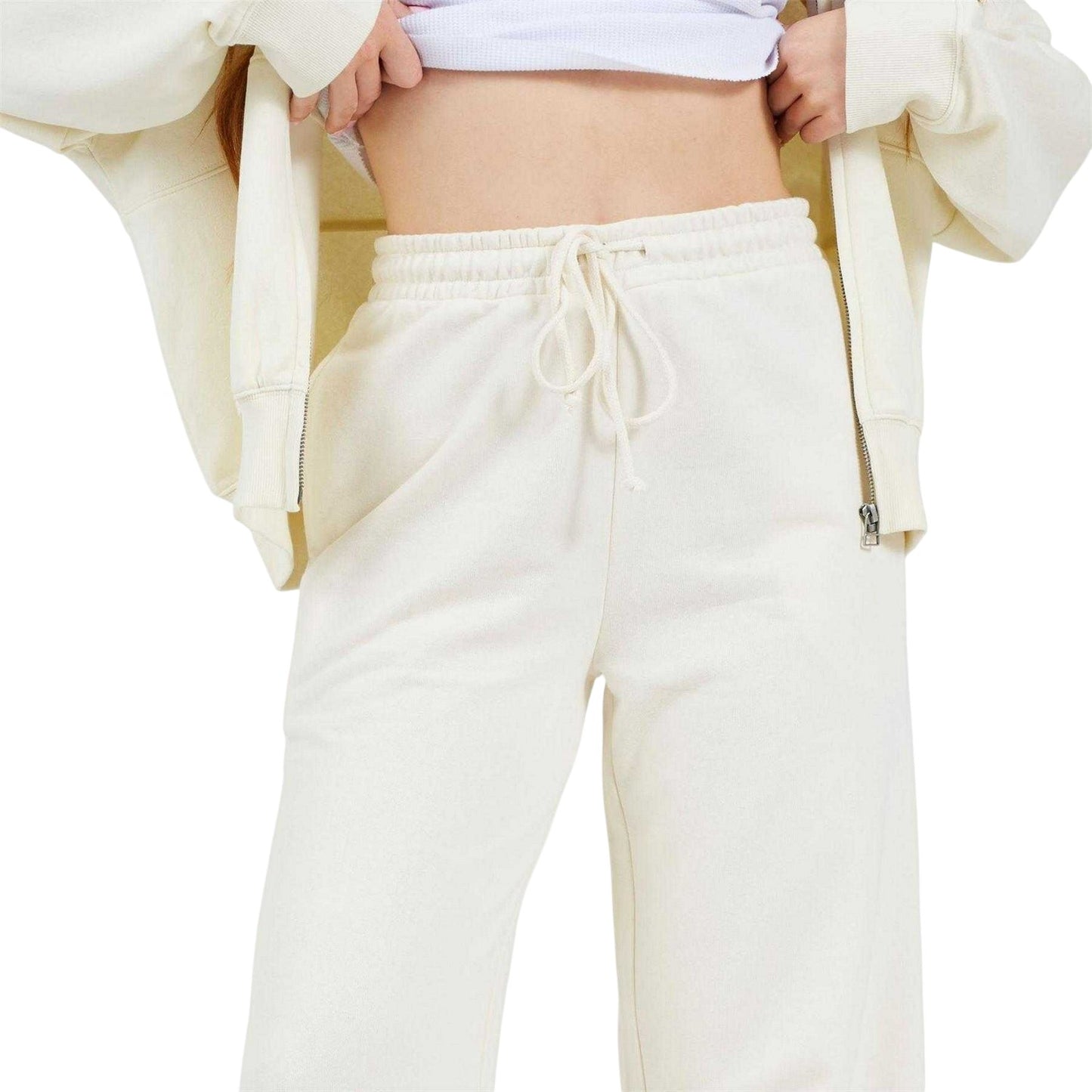 Cream - Side - Brave Soul Womens-Ladies Wide Leg Jogging Bottoms