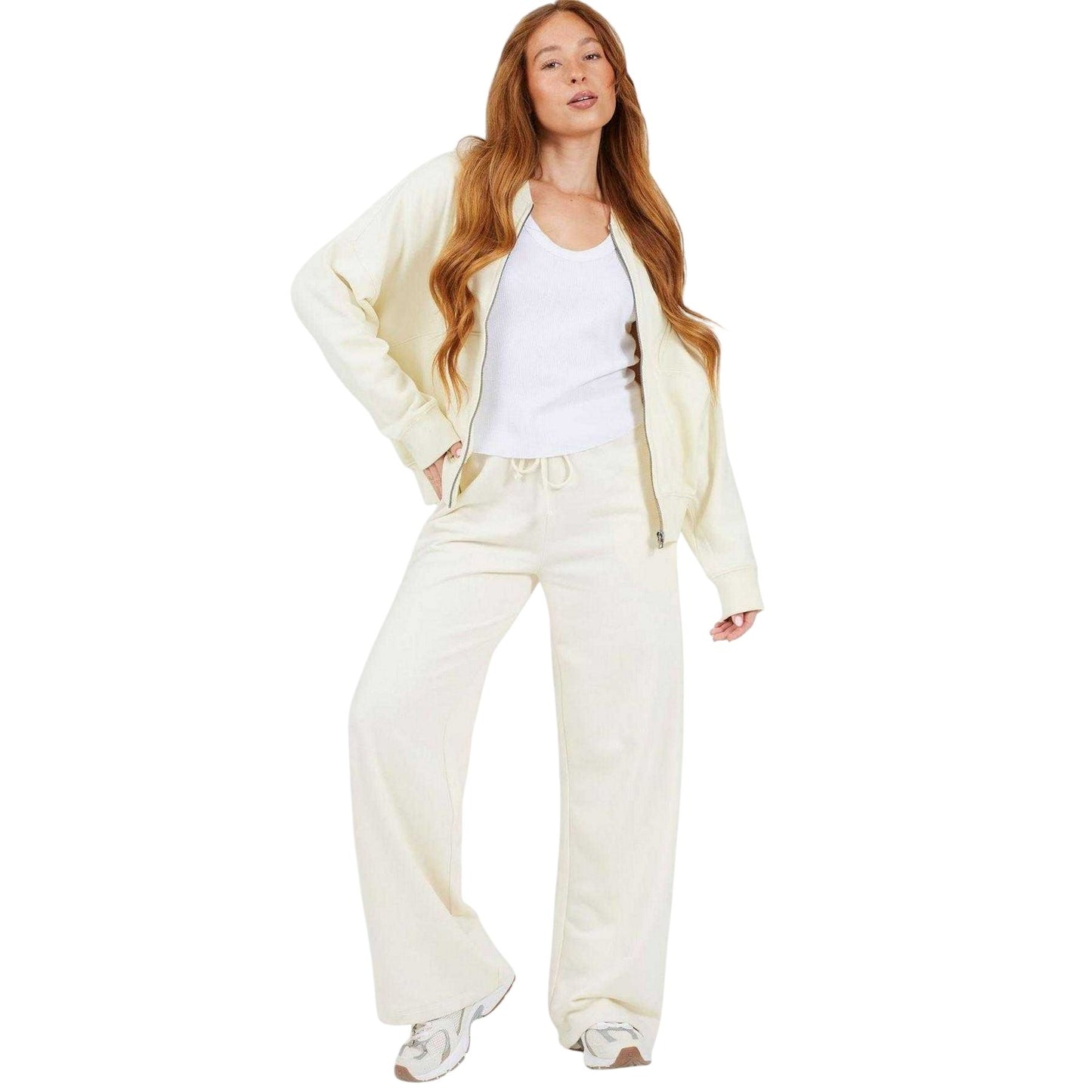 Cream - Lifestyle - Brave Soul Womens-Ladies Wide Leg Jogging Bottoms