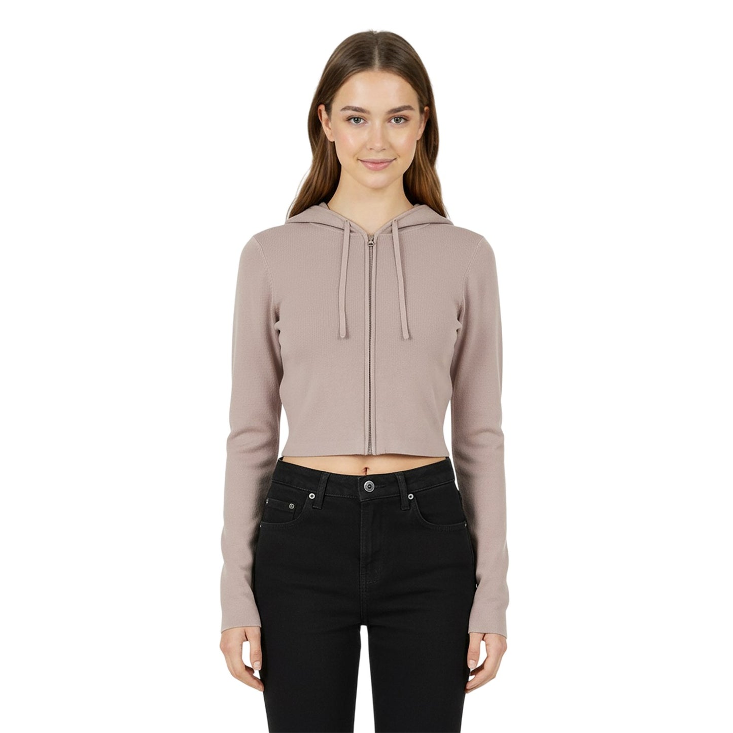 Taupe - Side - Jack Wills Womens-Ladies Knitted Cropped Full Zip Hoodie