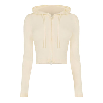 Vintage White - Front - Jack Wills Womens-Ladies Knitted Cropped Full Zip Hoodie