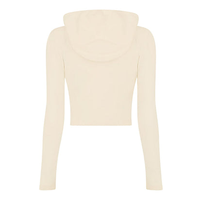 Vintage White - Back - Jack Wills Womens-Ladies Knitted Cropped Full Zip Hoodie