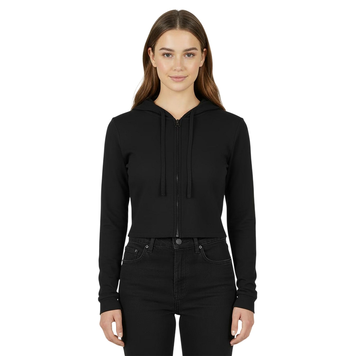 Black - Side - Jack Wills Womens-Ladies Knitted Cropped Full Zip Hoodie