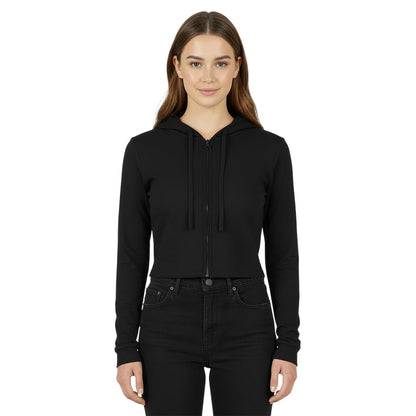 Black - Side - Jack Wills Womens-Ladies Knitted Cropped Full Zip Hoodie