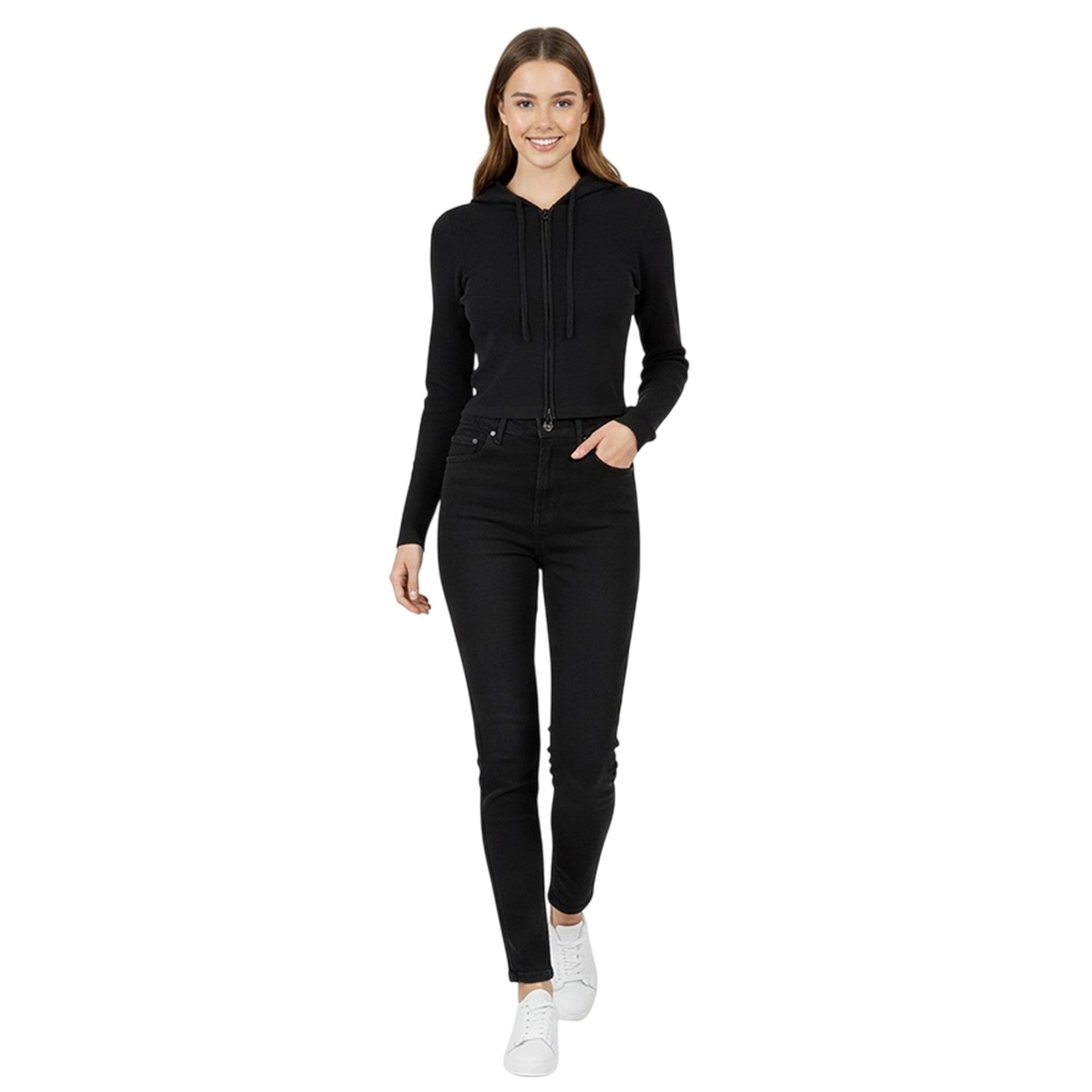Black - Lifestyle - Jack Wills Womens-Ladies Knitted Cropped Full Zip Hoodie