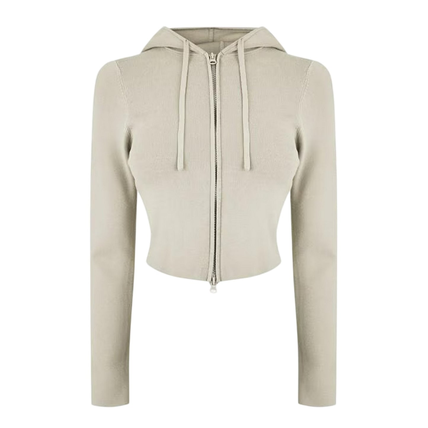 Stone - Front - Jack Wills Womens-Ladies Knitted Cropped Full Zip Hoodie
