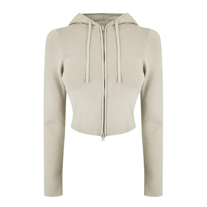 Stone - Front - Jack Wills Womens-Ladies Knitted Cropped Full Zip Hoodie
