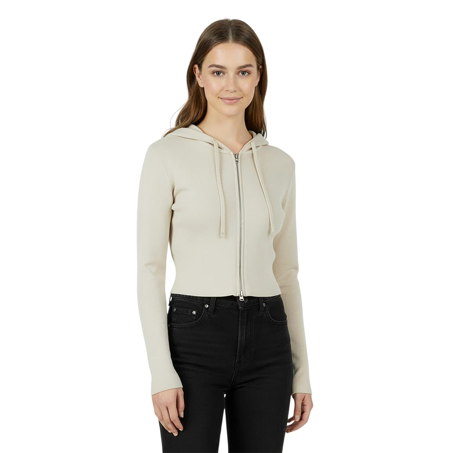 Stone - Side - Jack Wills Womens-Ladies Knitted Cropped Full Zip Hoodie