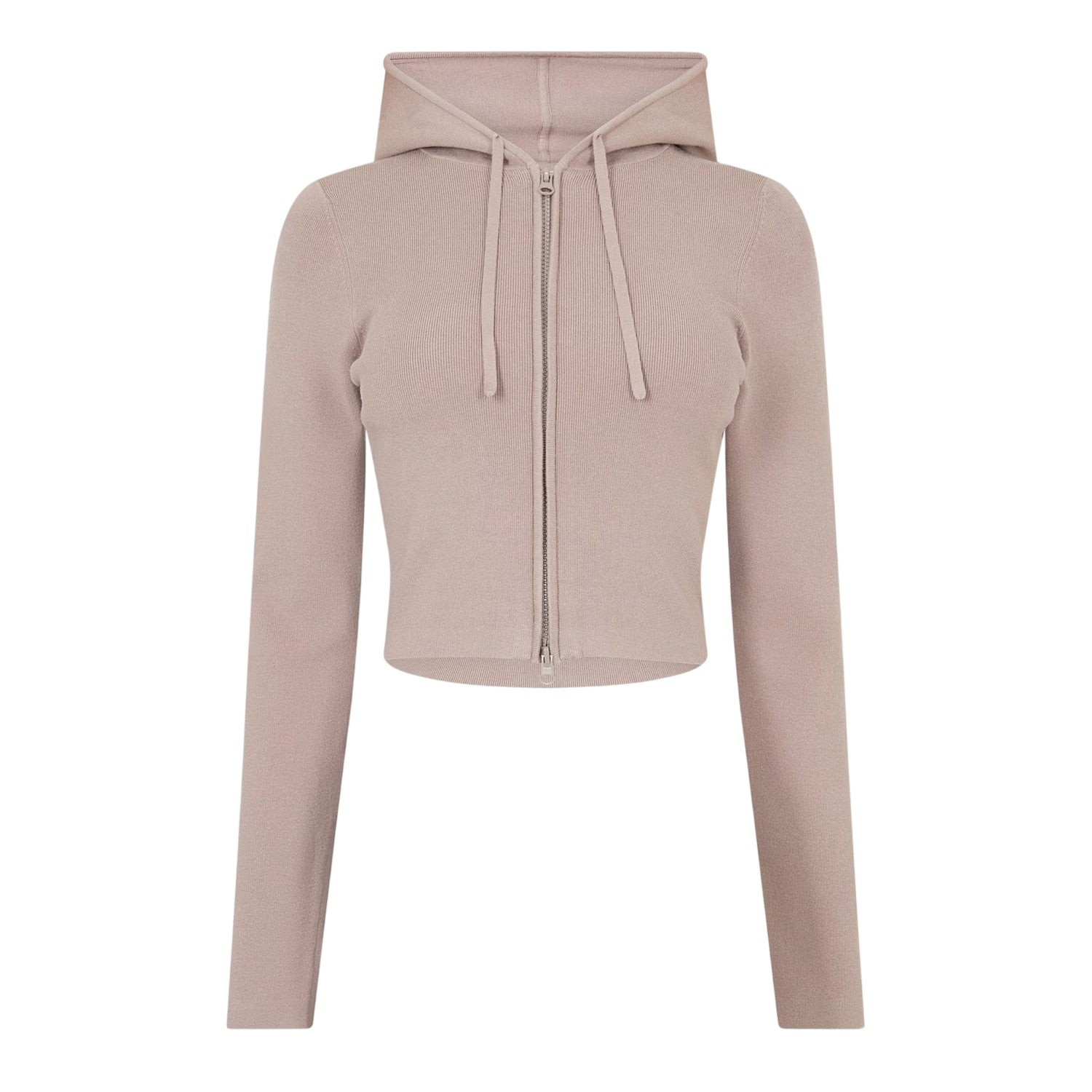 Taupe - Front - Jack Wills Womens-Ladies Knitted Cropped Full Zip Hoodie