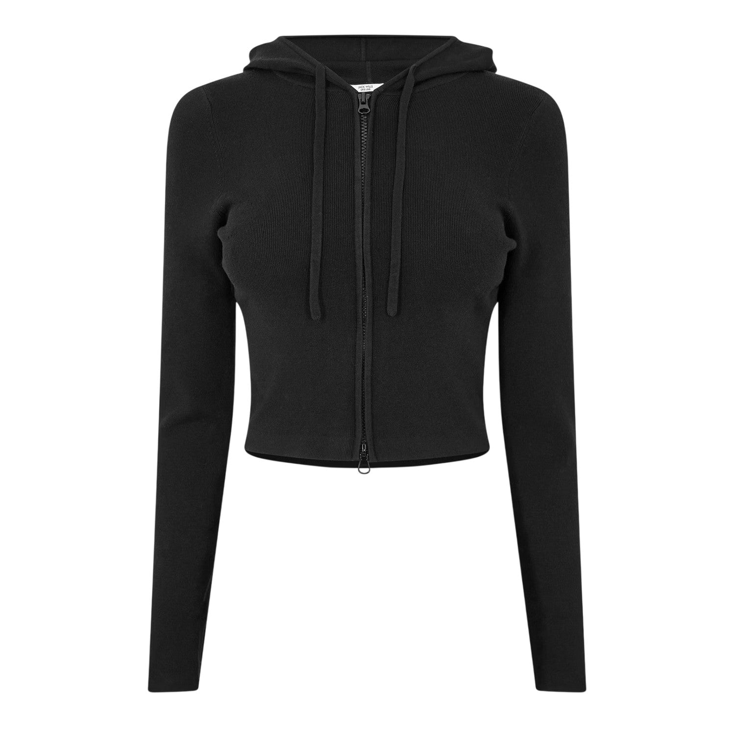 Black - Front - Jack Wills Womens-Ladies Knitted Cropped Full Zip Hoodie