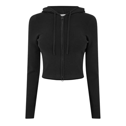 Black - Front - Jack Wills Womens-Ladies Knitted Cropped Full Zip Hoodie