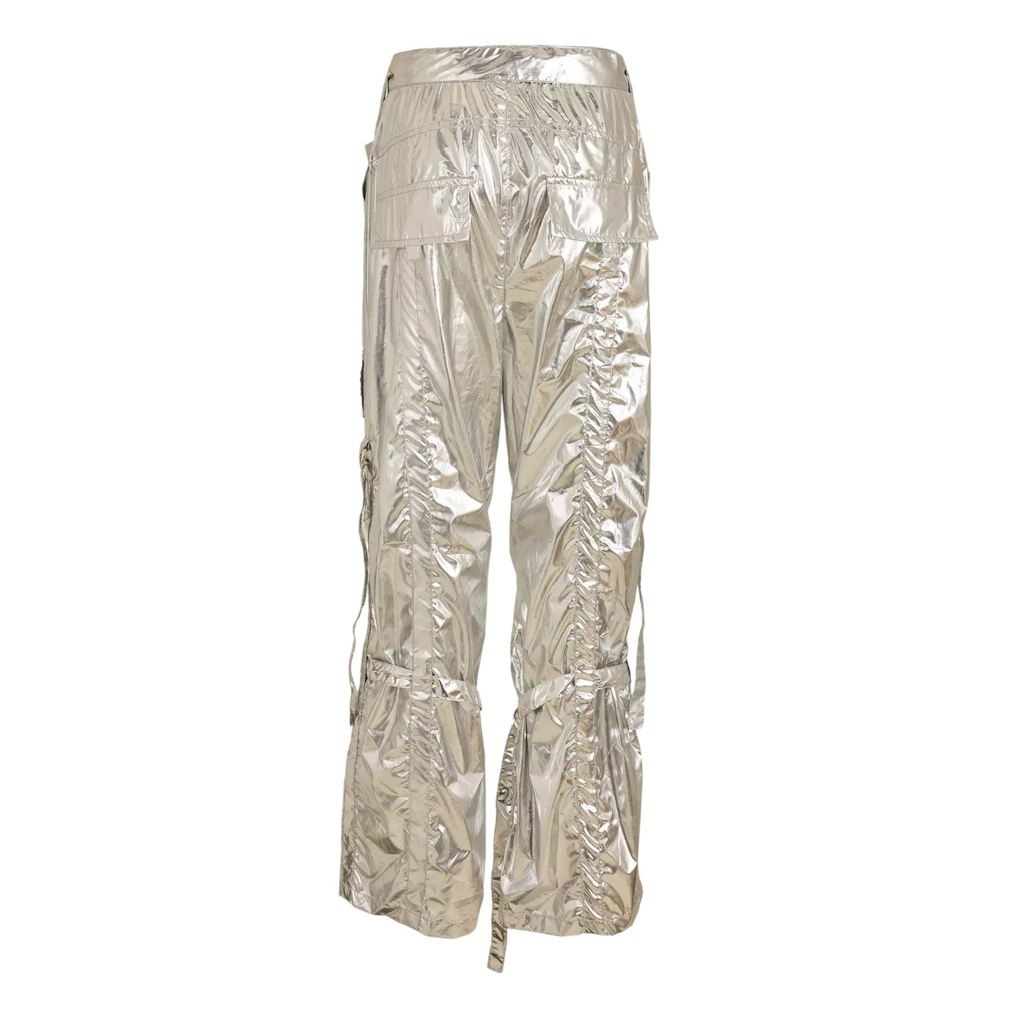 Silver - Back - AmyLynn Womens-Ladies Metallic Cargo Trousers