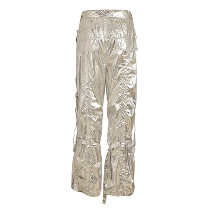 Silver - Back - AmyLynn Womens-Ladies Metallic Cargo Trousers